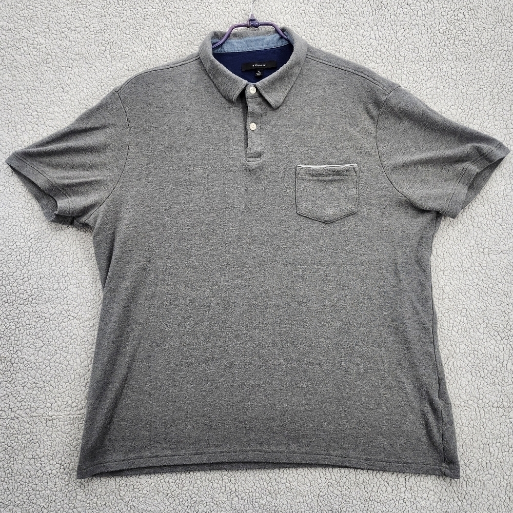 Tahari Polo Shirt Men's XL Heather Gray Short Sleeve Front Pocket Stretch